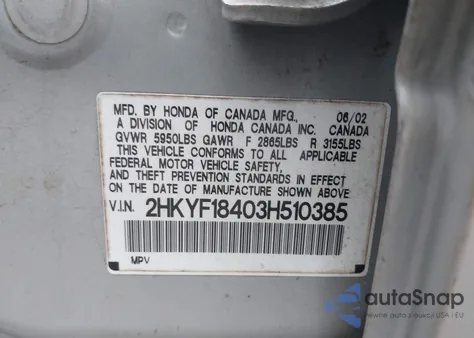 2003 Honda Pilot Ex z USA, uszkodzony, nr VIN 2HKYF18403H510385